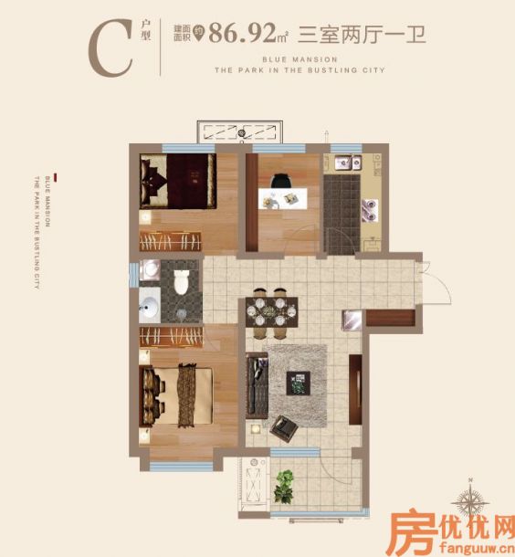 建筑面积86.92